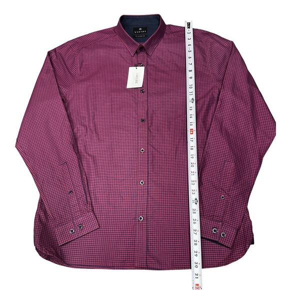 NWT Vustra‎ Men's Classic Checkered Button Down Shirt XL Organic Cotton Reb/Blue - Picture 3 of 12